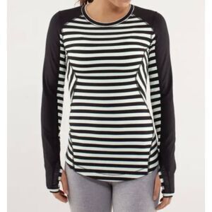 Lululemon Run Reflect Long Sleeve Top Size 2 Sea Stripe Mint Moment Black